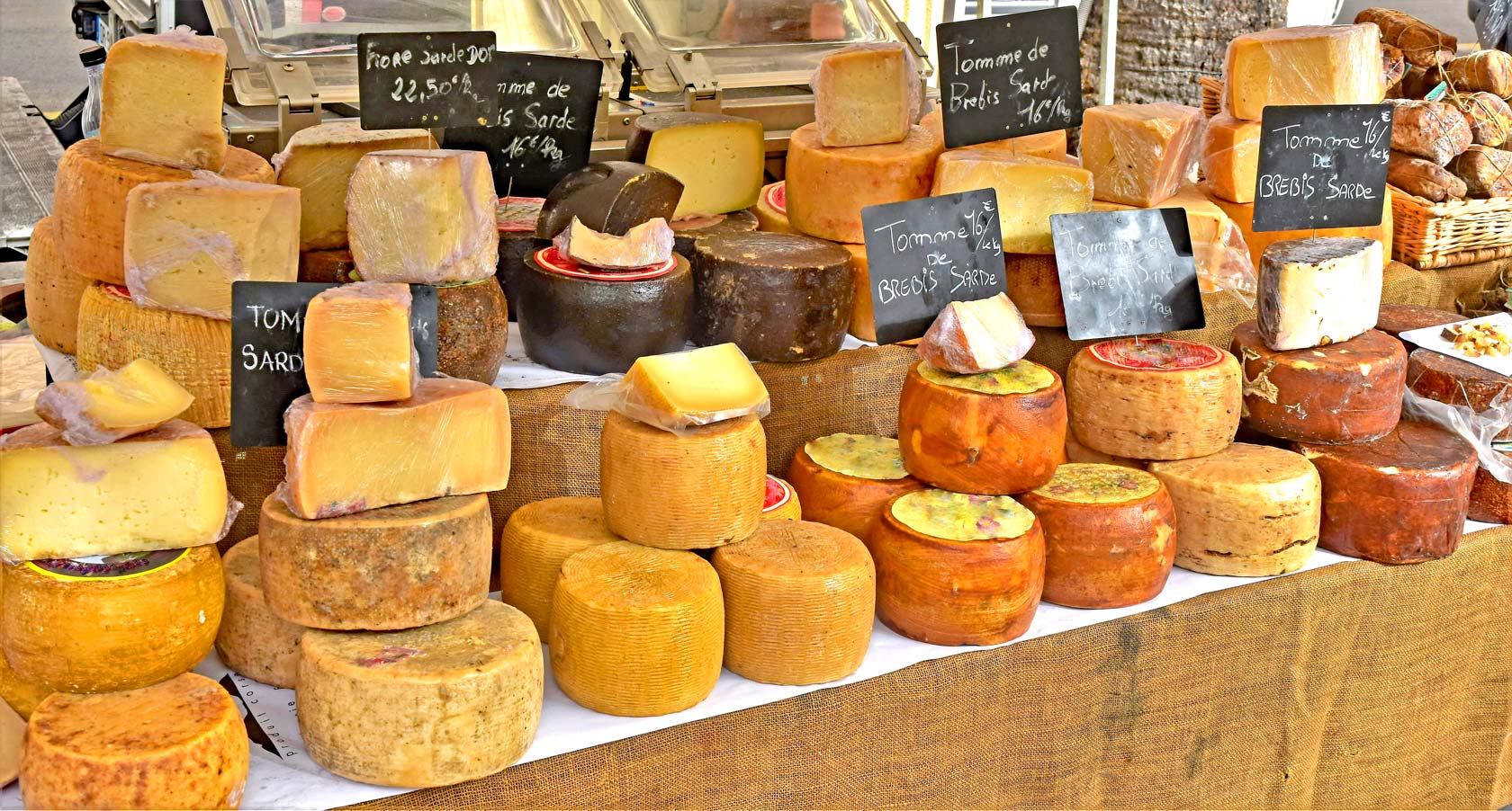 Cheese in an open air market, Ajaccio, Corsica