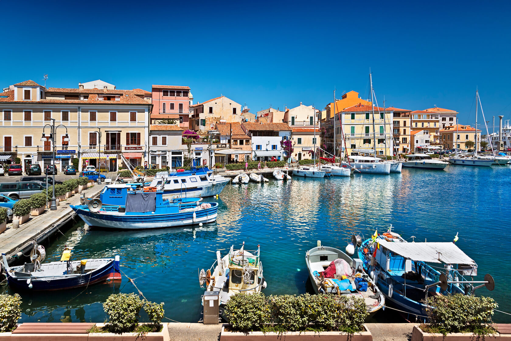 Boats parked at the bay in Costa Smeralda