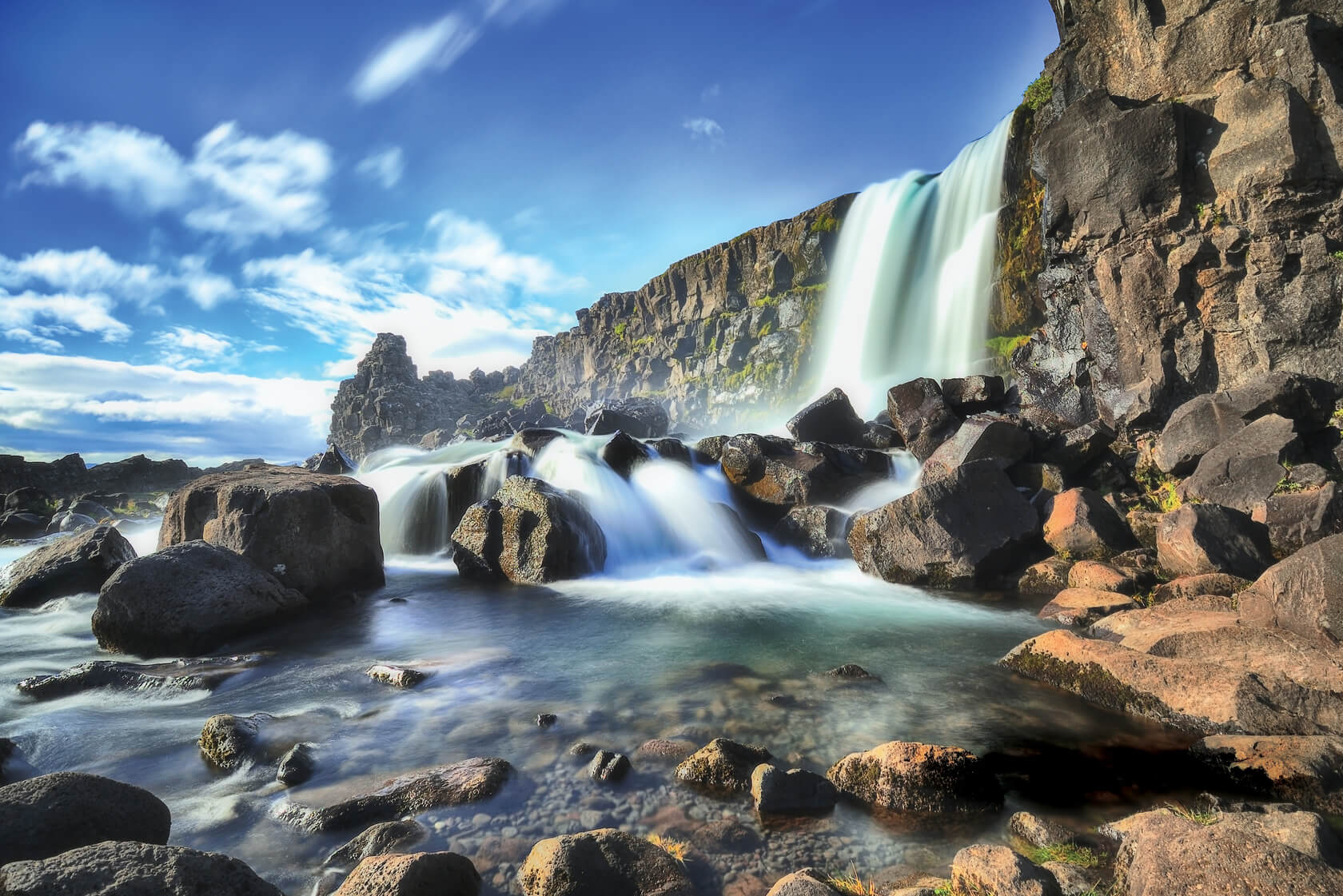 Oxararfoss, waterfall, rocks, rock formations, scenic, excursions, northern europe