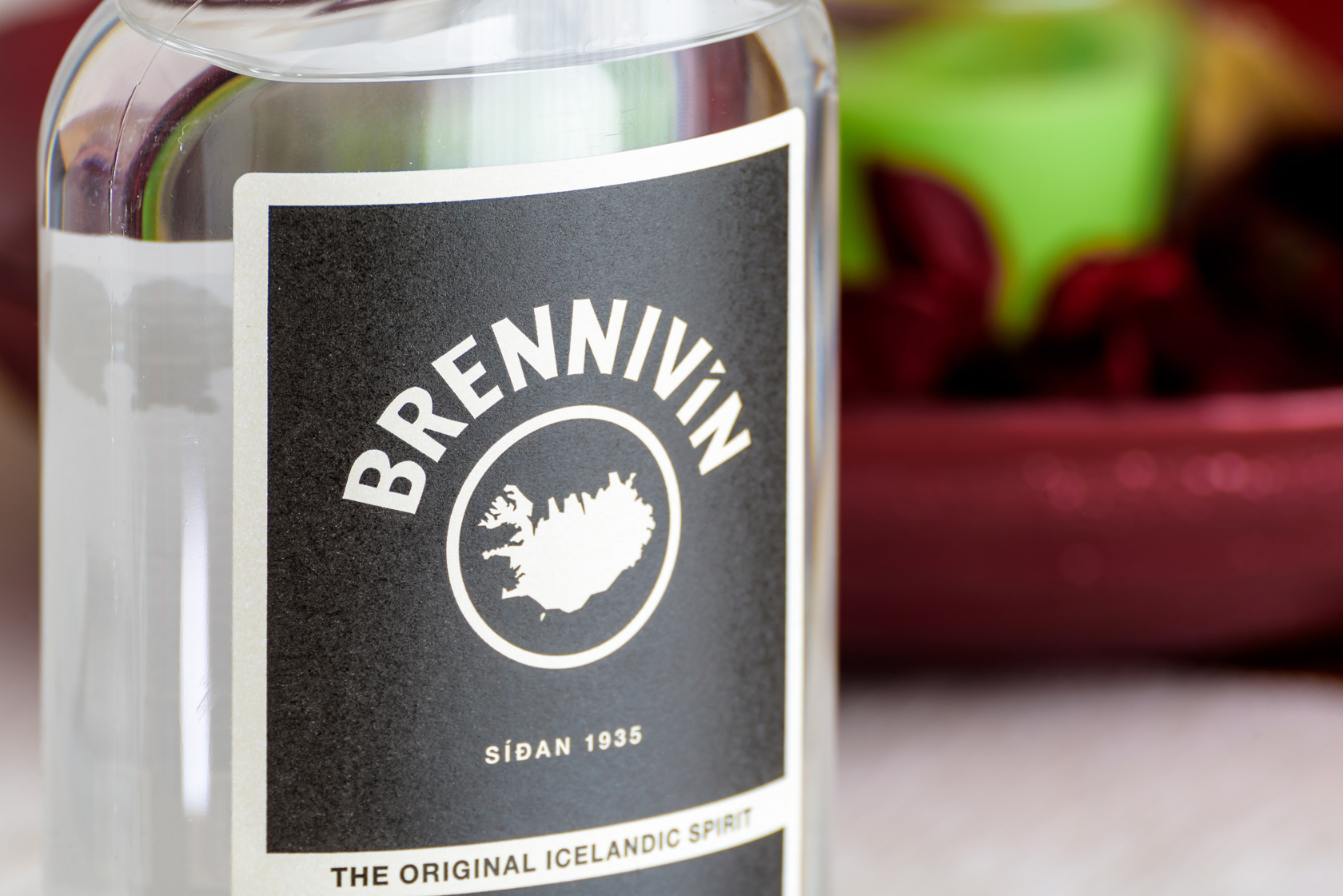 Bottle of Brennivín, clear, unsweetened schnapps